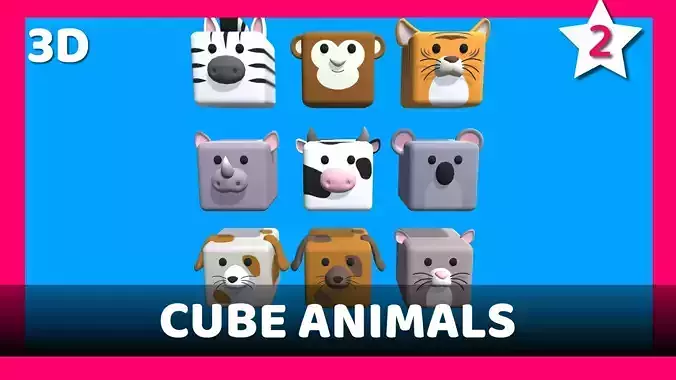 Low poly Cube Animals 3D - Cartoon Animals - 2 Low-poly 3D model