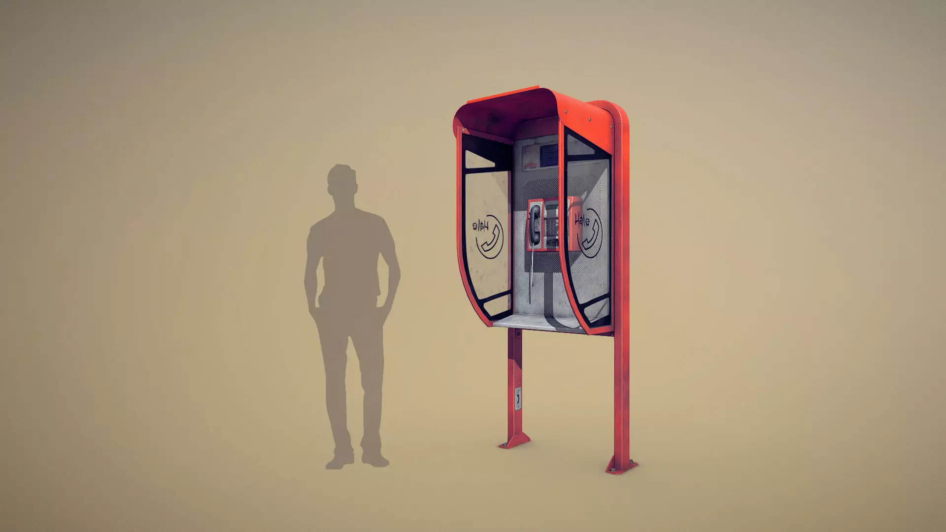 NoviSad PhoneBooth mono RED Low-poly 3D model_0