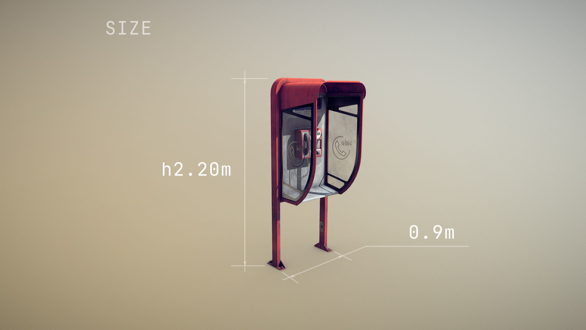 NoviSad PhoneBooth mono RED Low-poly 3D model_5