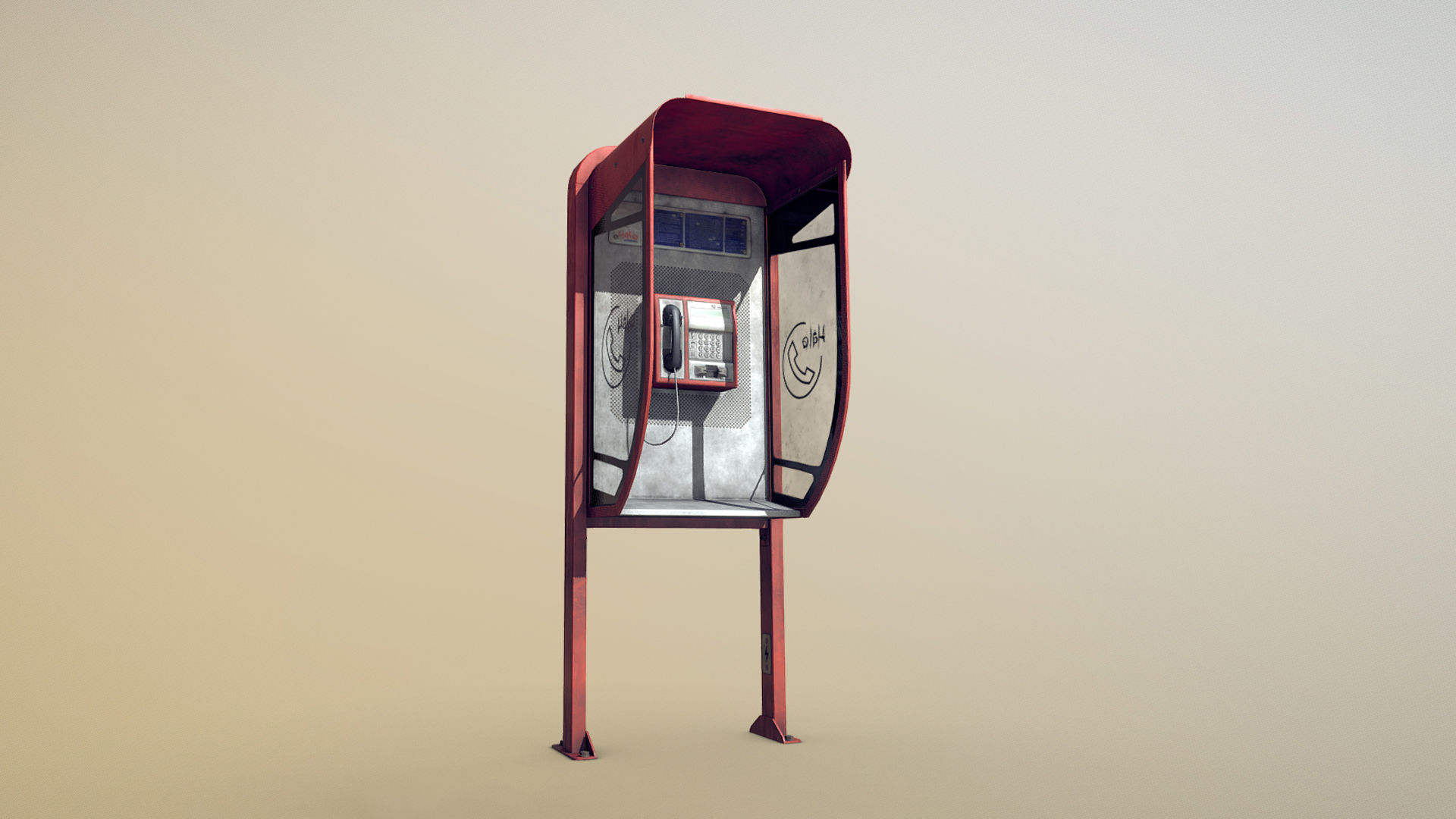 NoviSad PhoneBooth mono RED Low-poly 3D model_1