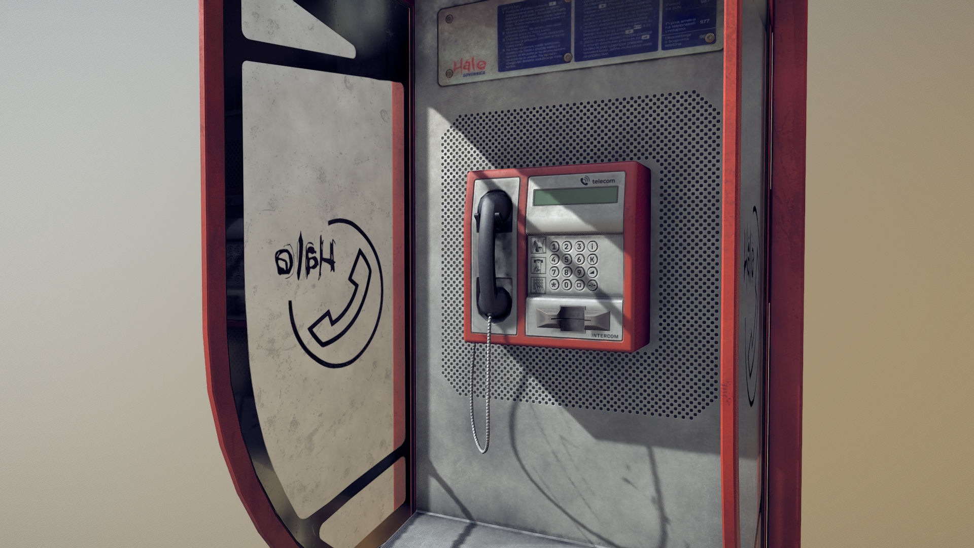 NoviSad PhoneBooth mono RED Low-poly 3D model_6