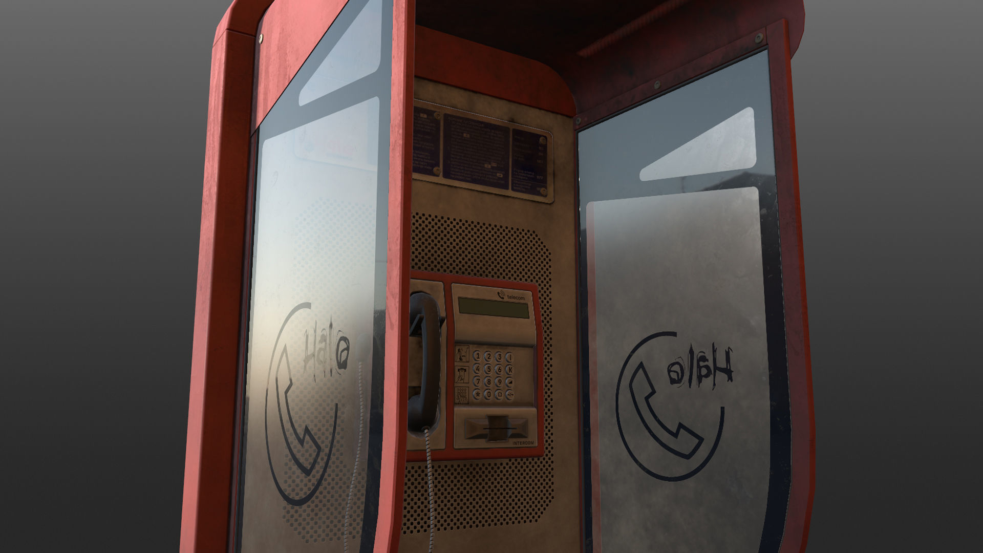 NoviSad PhoneBooth mono RED Low-poly 3D model_17