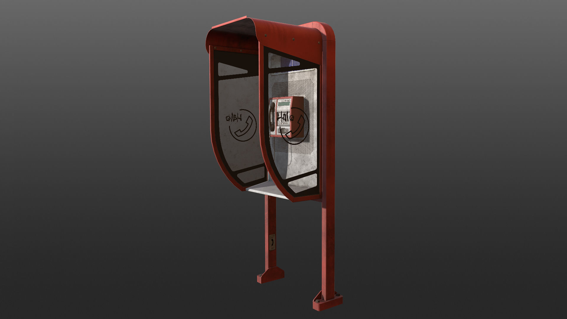 NoviSad PhoneBooth mono RED Low-poly 3D model_10