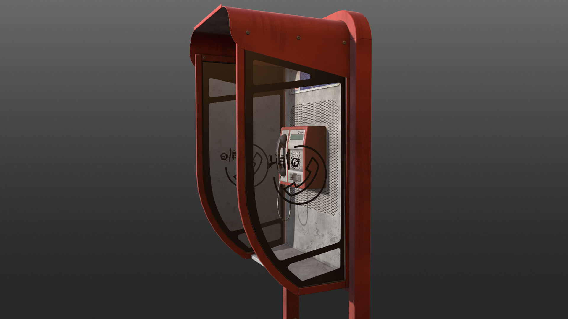 NoviSad PhoneBooth mono RED Low-poly 3D model_16