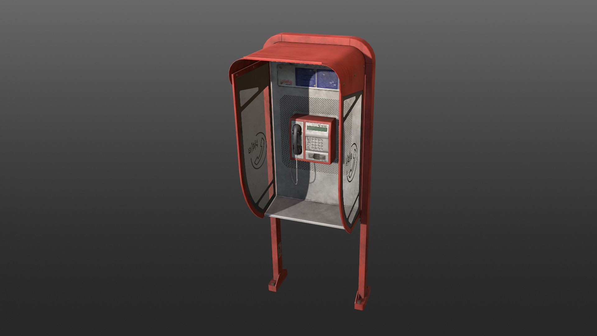 NoviSad PhoneBooth mono RED Low-poly 3D model_9
