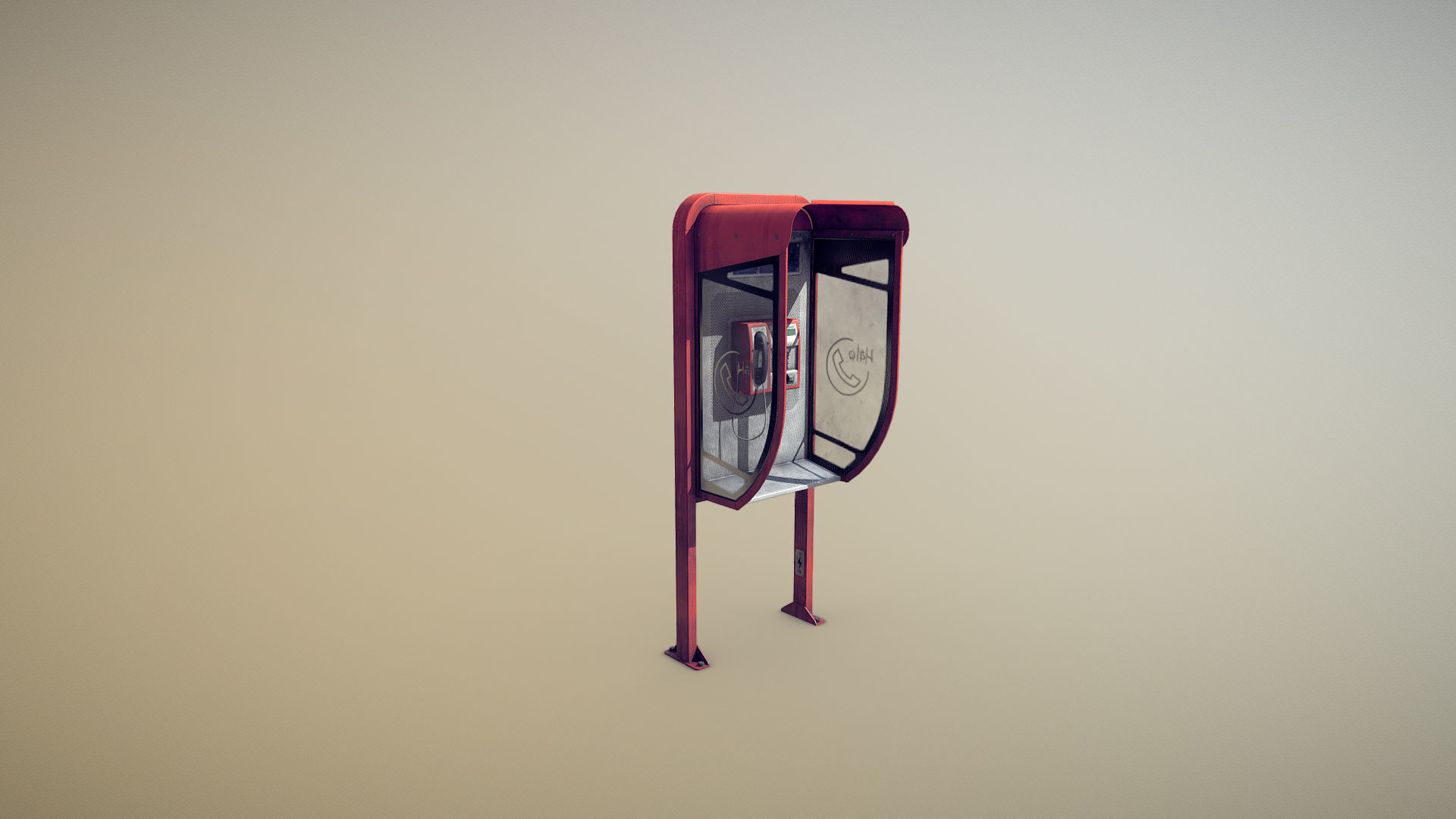 NoviSad PhoneBooth mono RED Low-poly 3D model_4