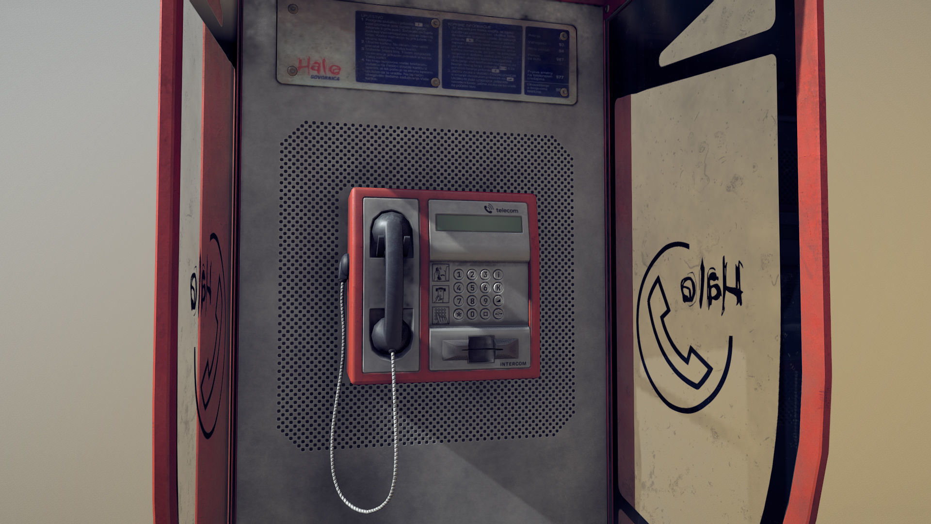 NoviSad PhoneBooth mono RED Low-poly 3D model_7
