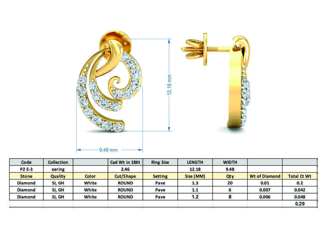 Women Studs Earrings 3dm stl 3mf obj glb gltf render details 3D print model_9