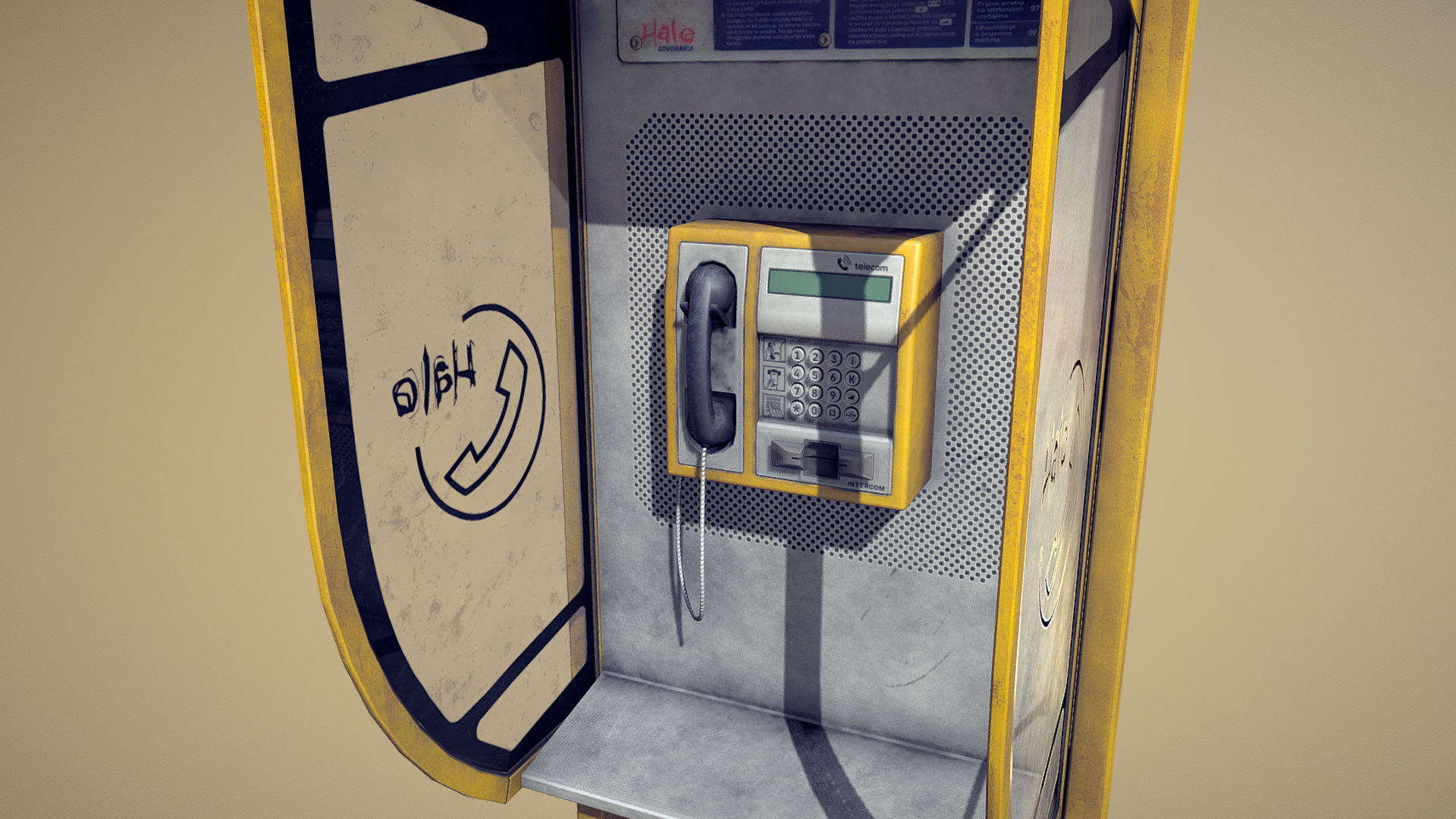 NoviSad PhoneBooth mono YELLOW Low-poly 3D model_6
