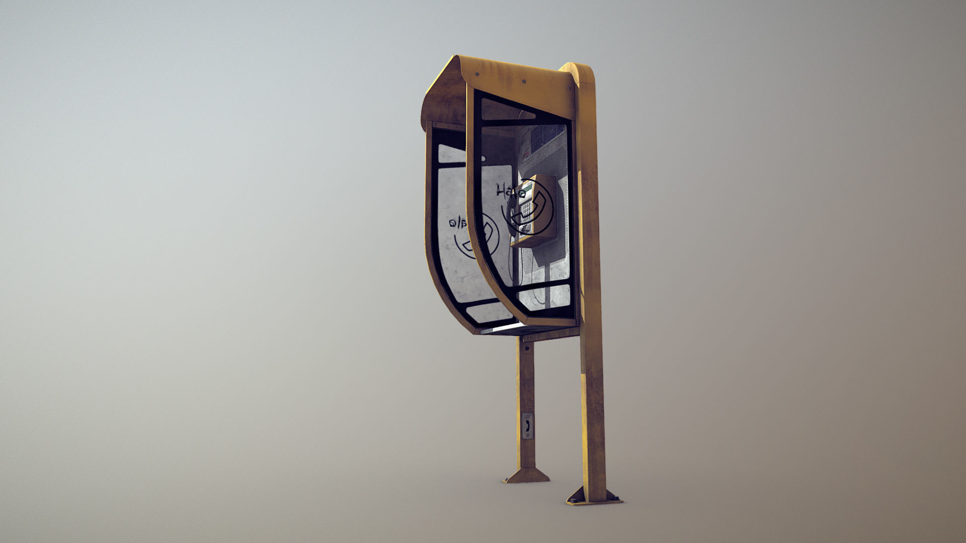 NoviSad PhoneBooth mono YELLOW Low-poly 3D model_2