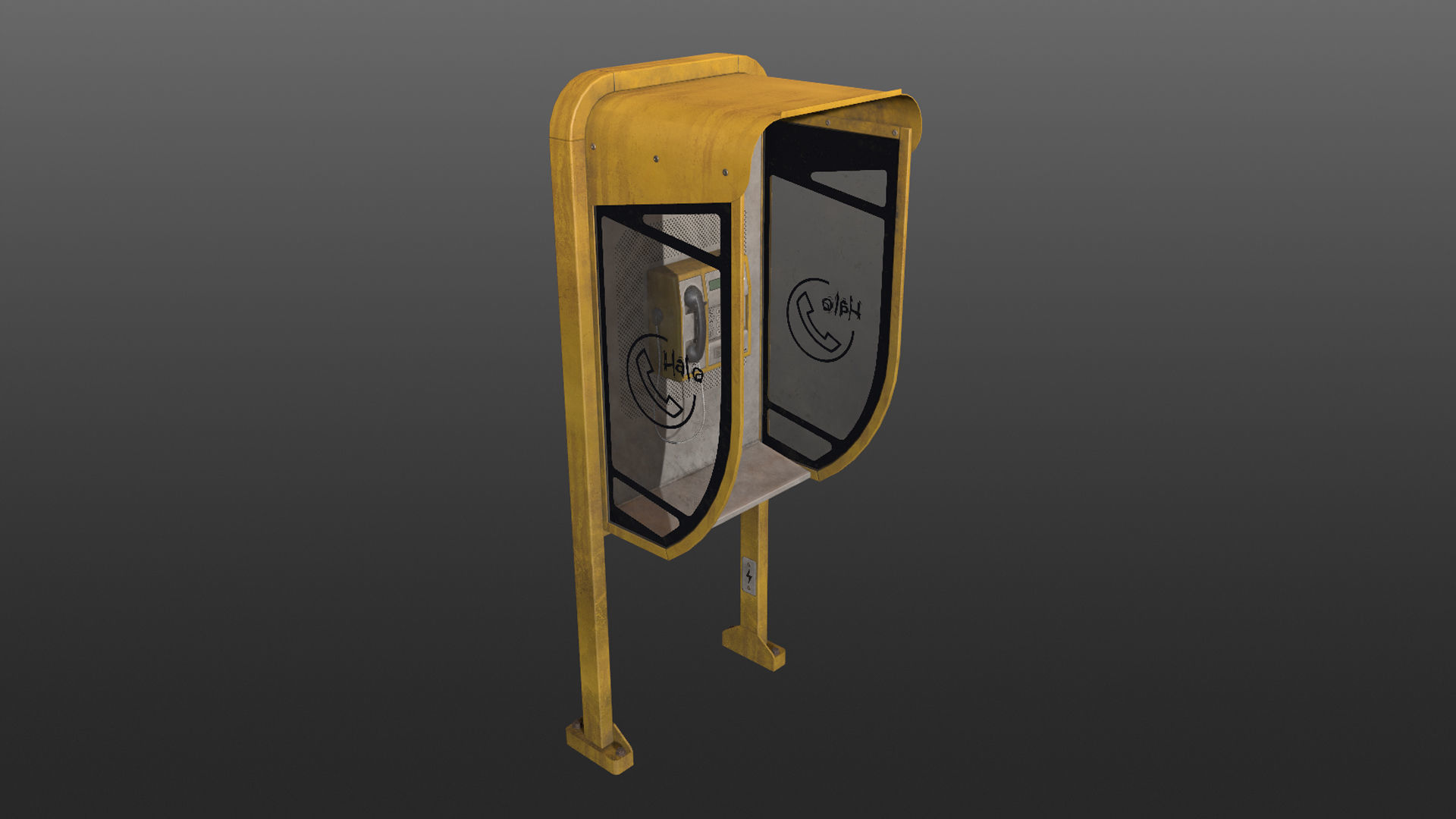 NoviSad PhoneBooth mono YELLOW Low-poly 3D model_12