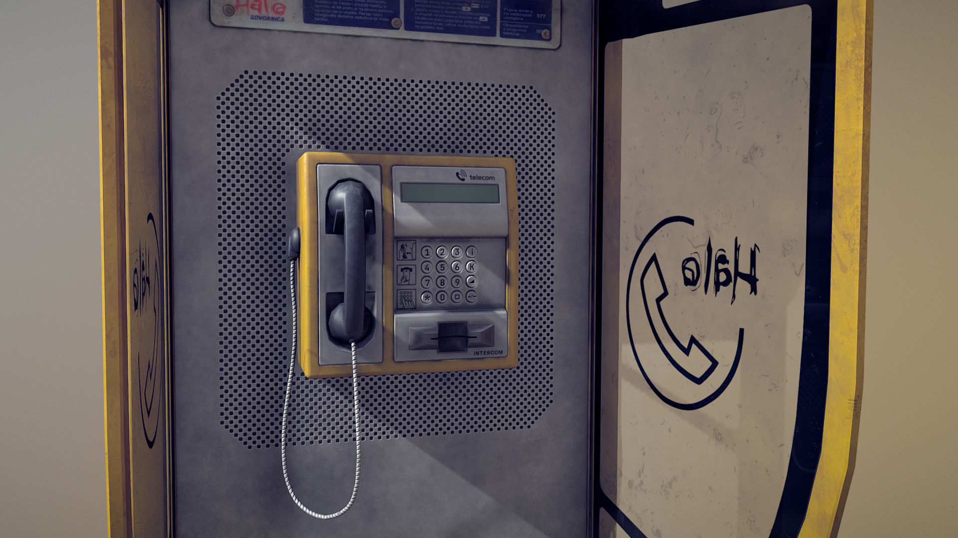 NoviSad PhoneBooth mono YELLOW Low-poly 3D model_7