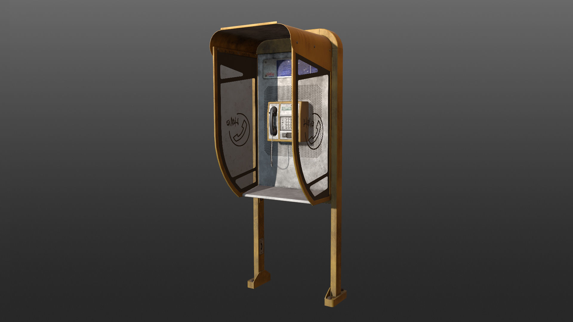 NoviSad PhoneBooth mono YELLOW Low-poly 3D model_9
