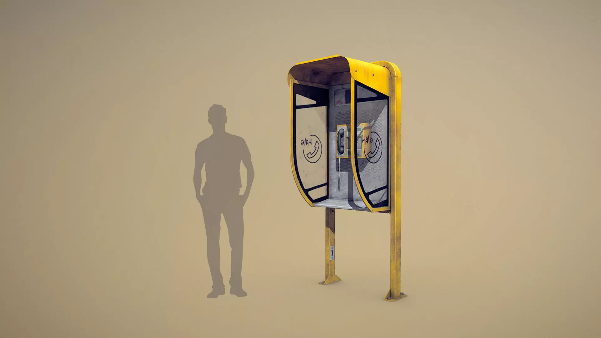 NoviSad PhoneBooth mono YELLOW Low-poly 3D model_0