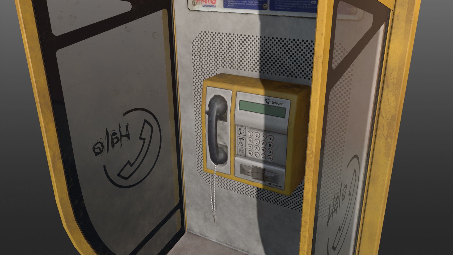 NoviSad PhoneBooth mono YELLOW Low-poly 3D model_15