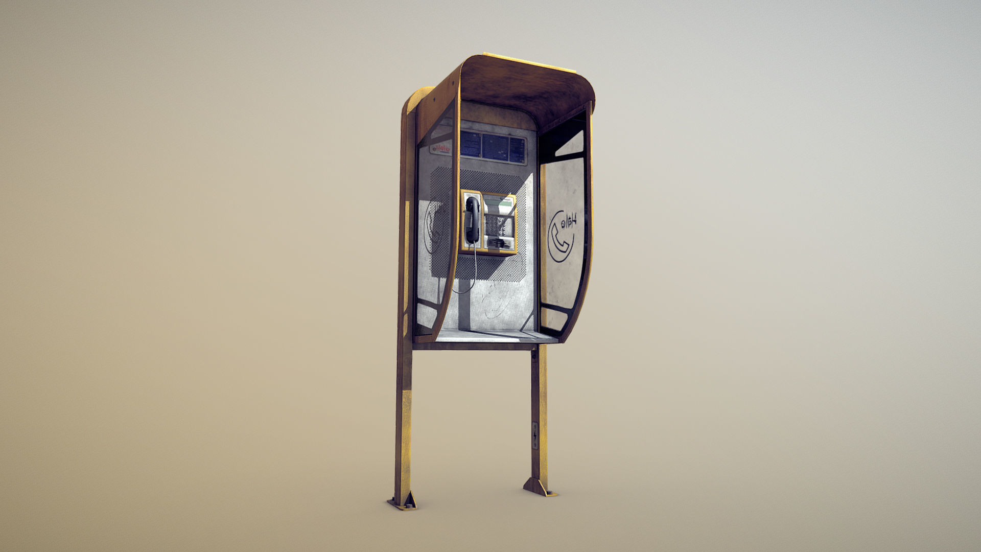 NoviSad PhoneBooth mono YELLOW Low-poly 3D model_1