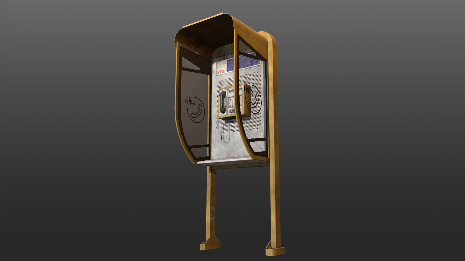 NoviSad PhoneBooth mono YELLOW Low-poly 3D model_14