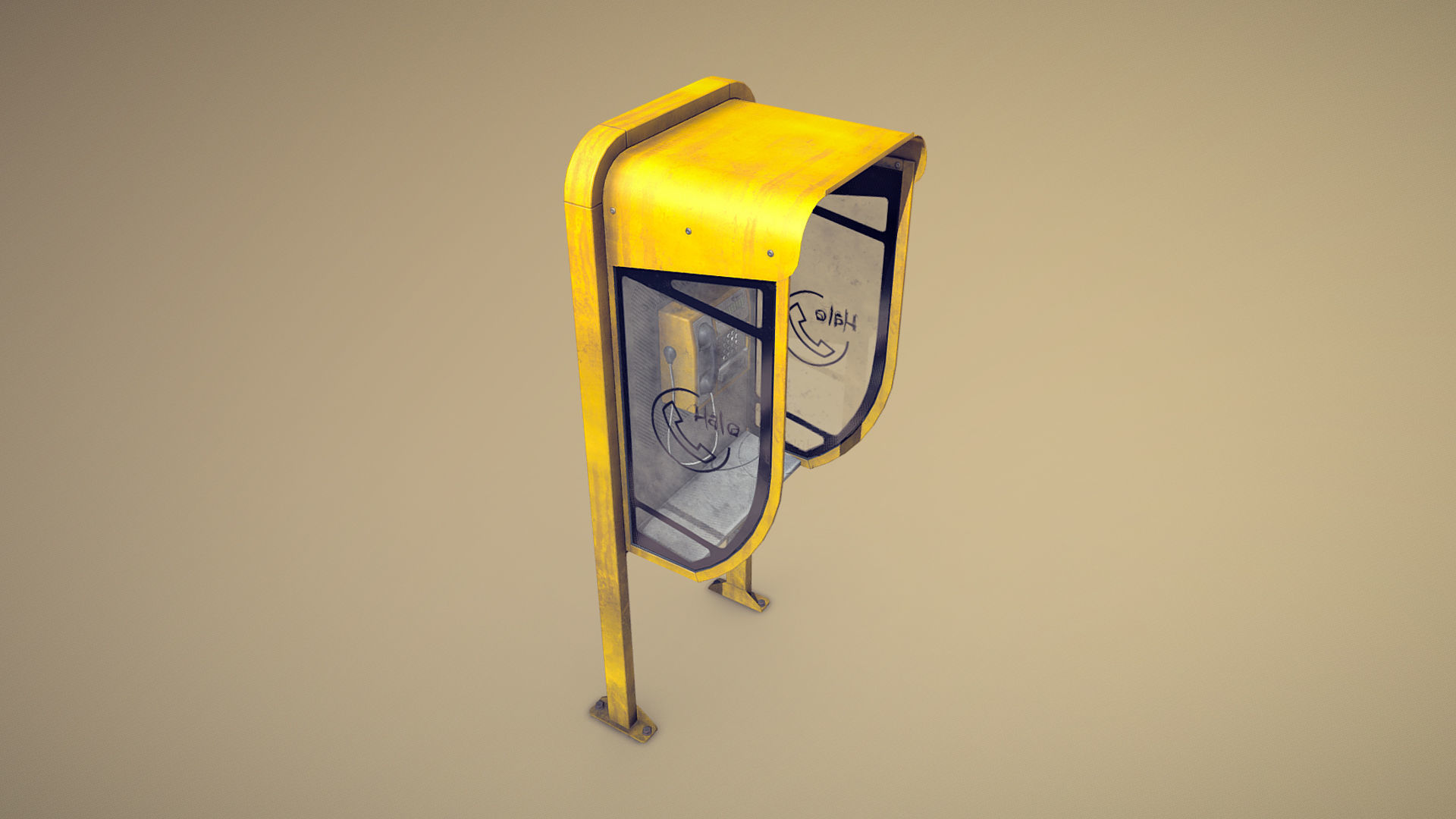 NoviSad PhoneBooth mono YELLOW Low-poly 3D model_4