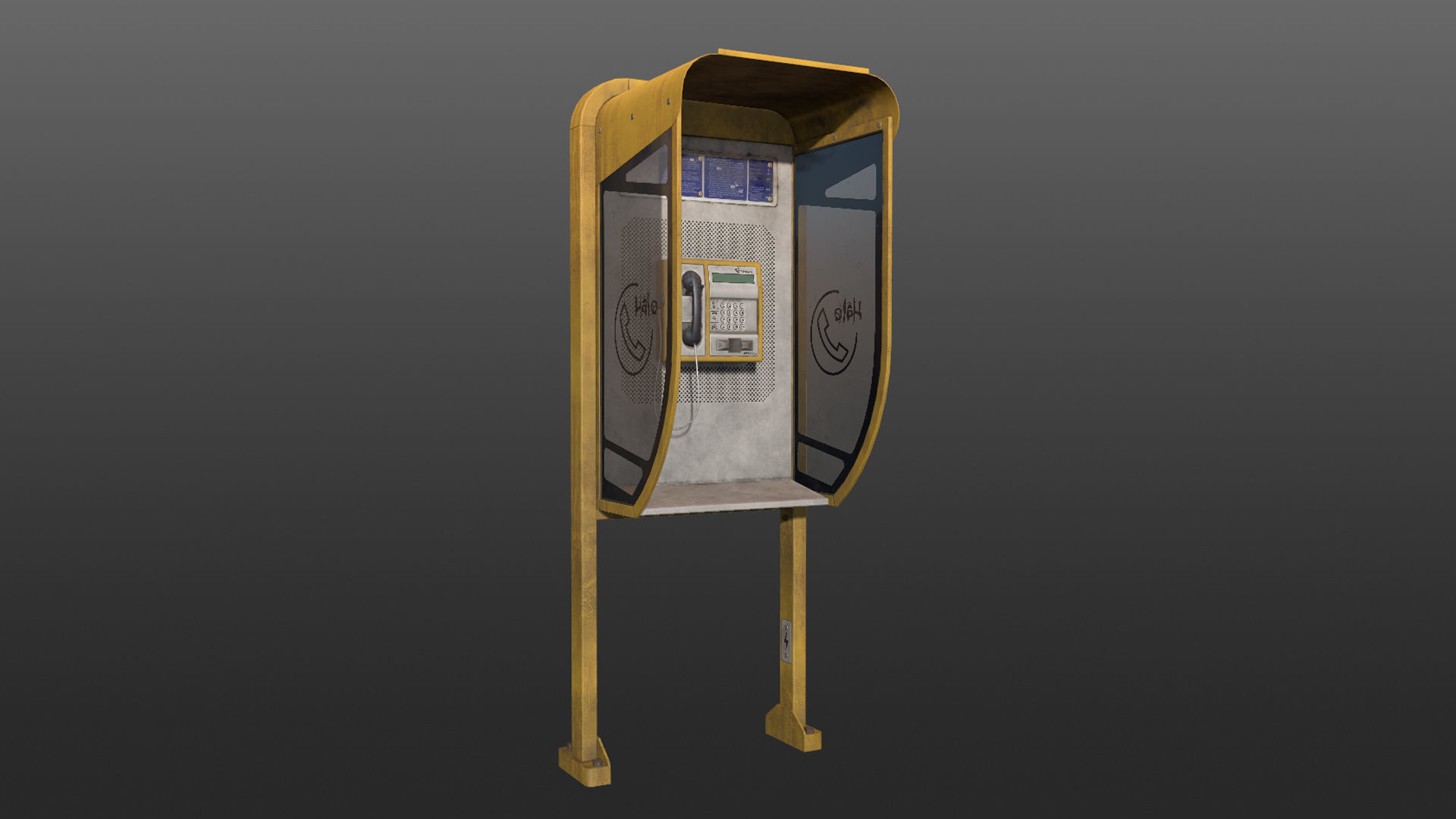NoviSad PhoneBooth mono YELLOW Low-poly 3D model_8