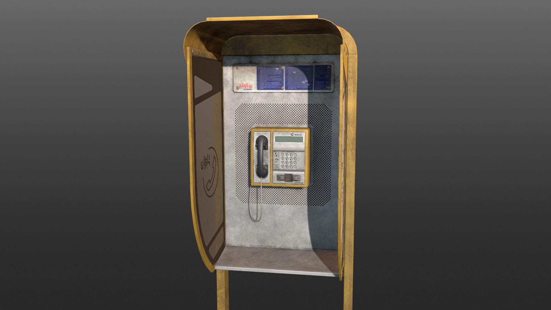 NoviSad PhoneBooth mono YELLOW Low-poly 3D model_13