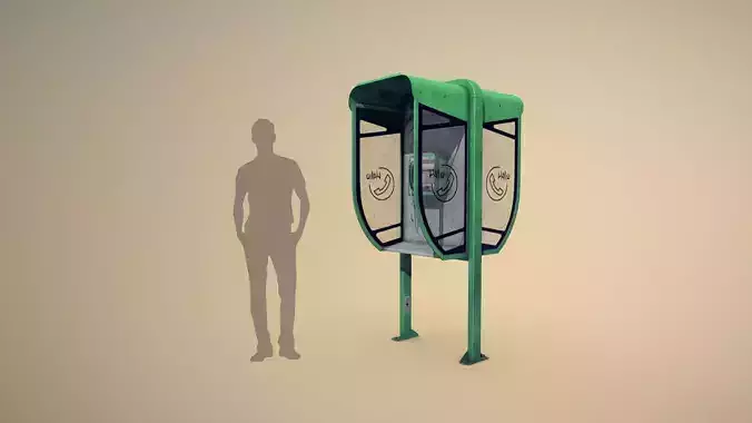 NoviSad PhoneBooth double GREEN Low-poly 3D model