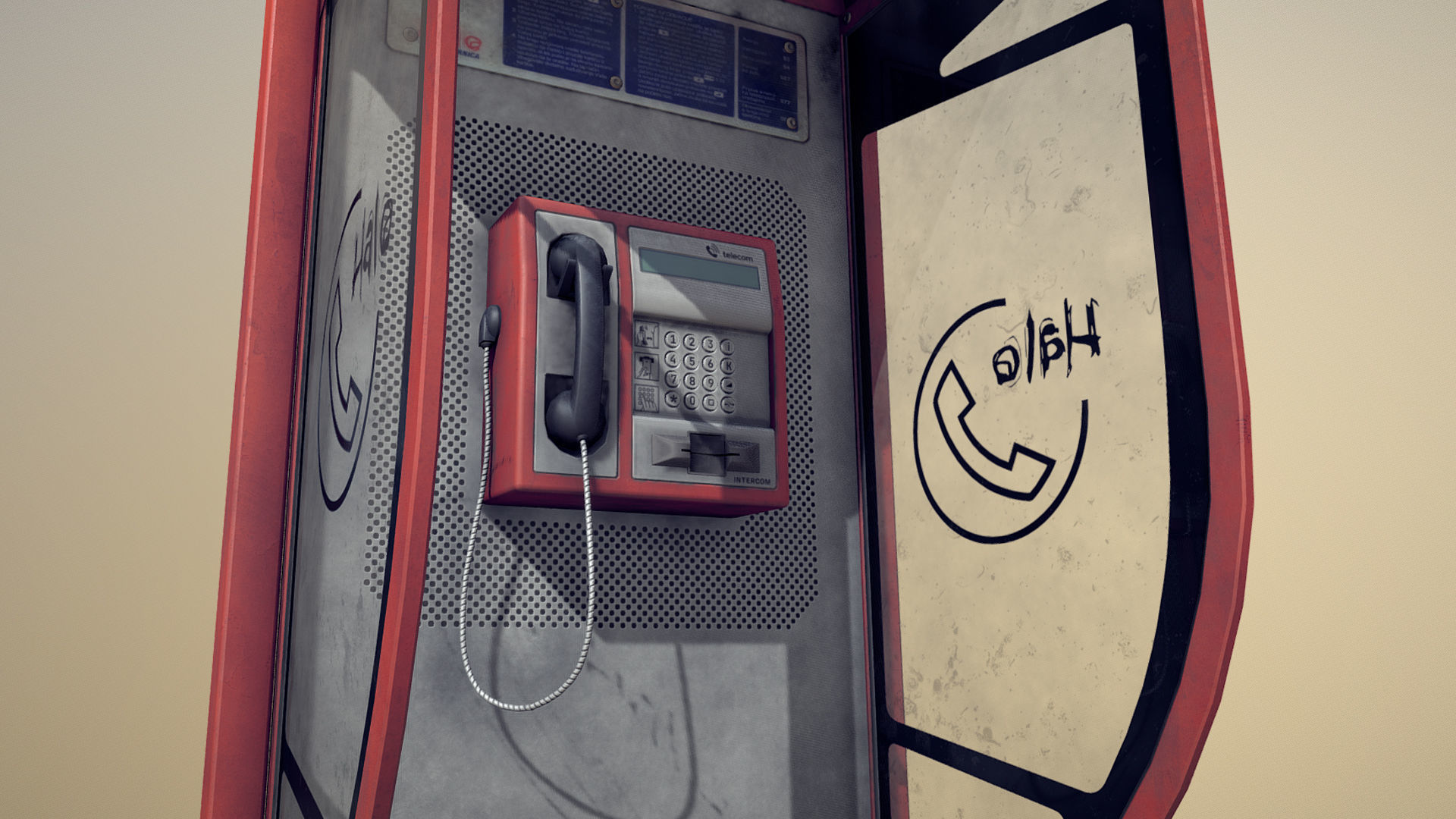 NoviSad PhoneBooth double RED Low-poly 3D model_7