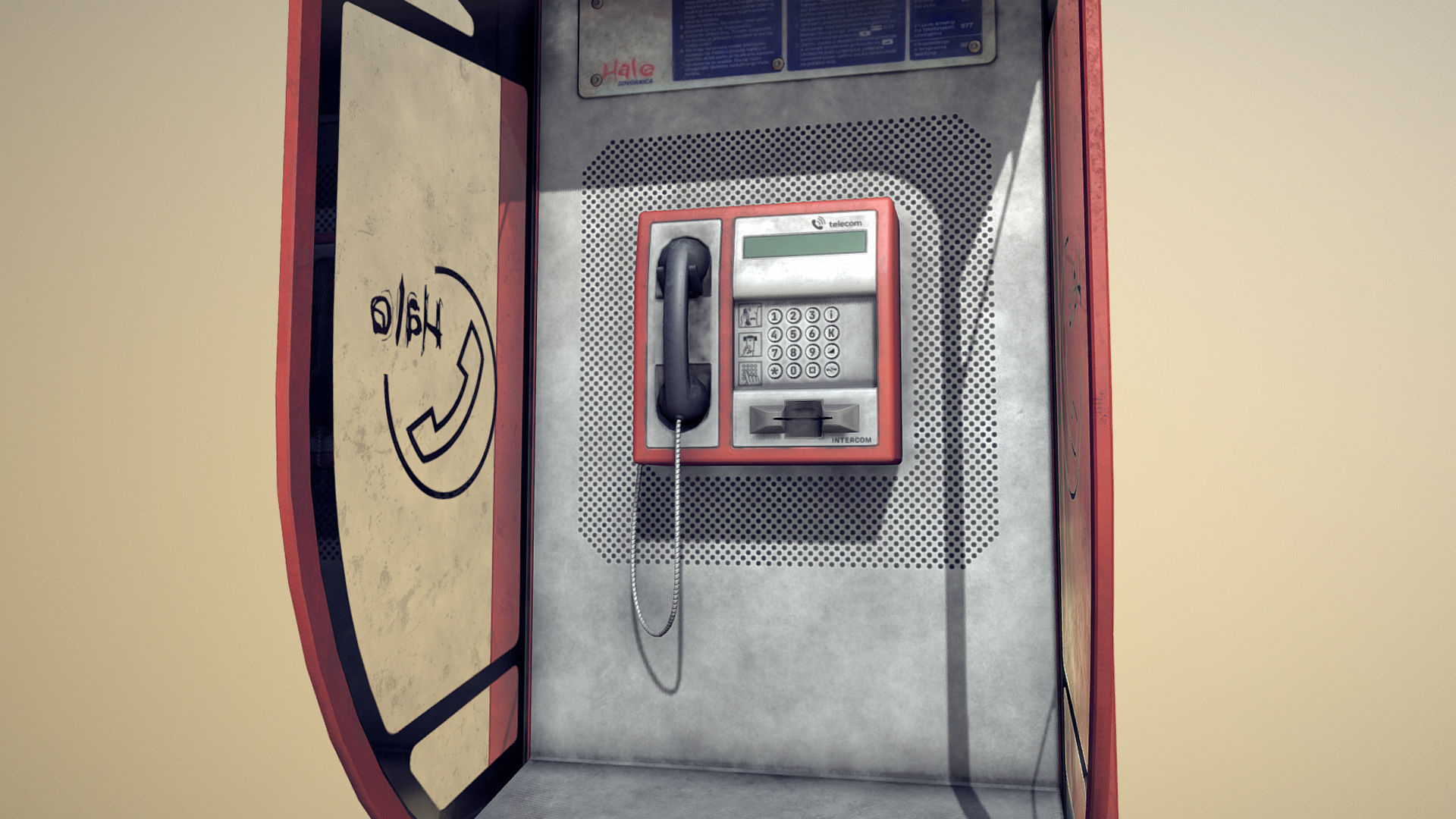 NoviSad PhoneBooth double RED Low-poly 3D model_6