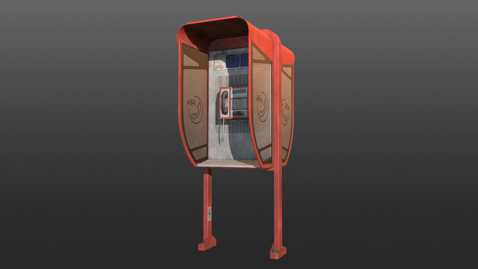 NoviSad PhoneBooth double RED Low-poly 3D model_10