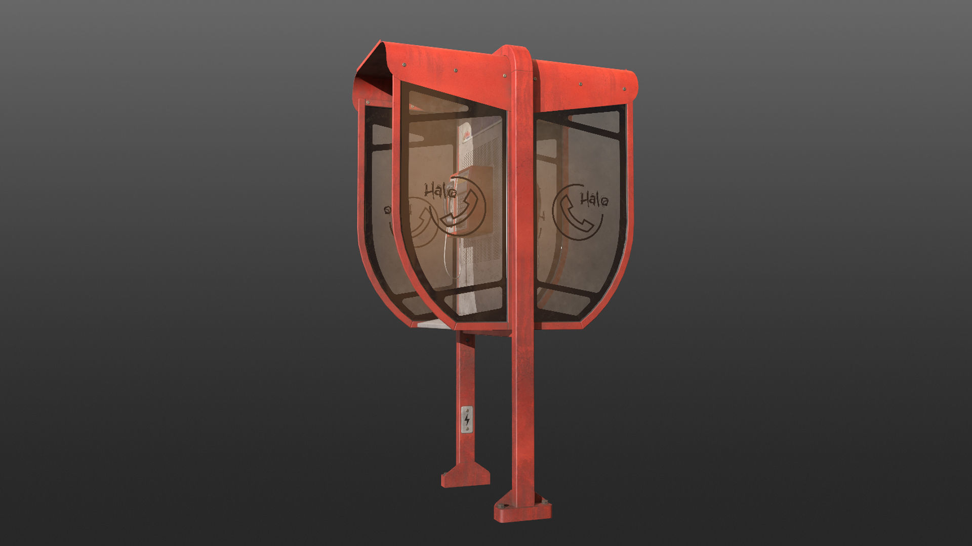 NoviSad PhoneBooth double RED Low-poly 3D model_9