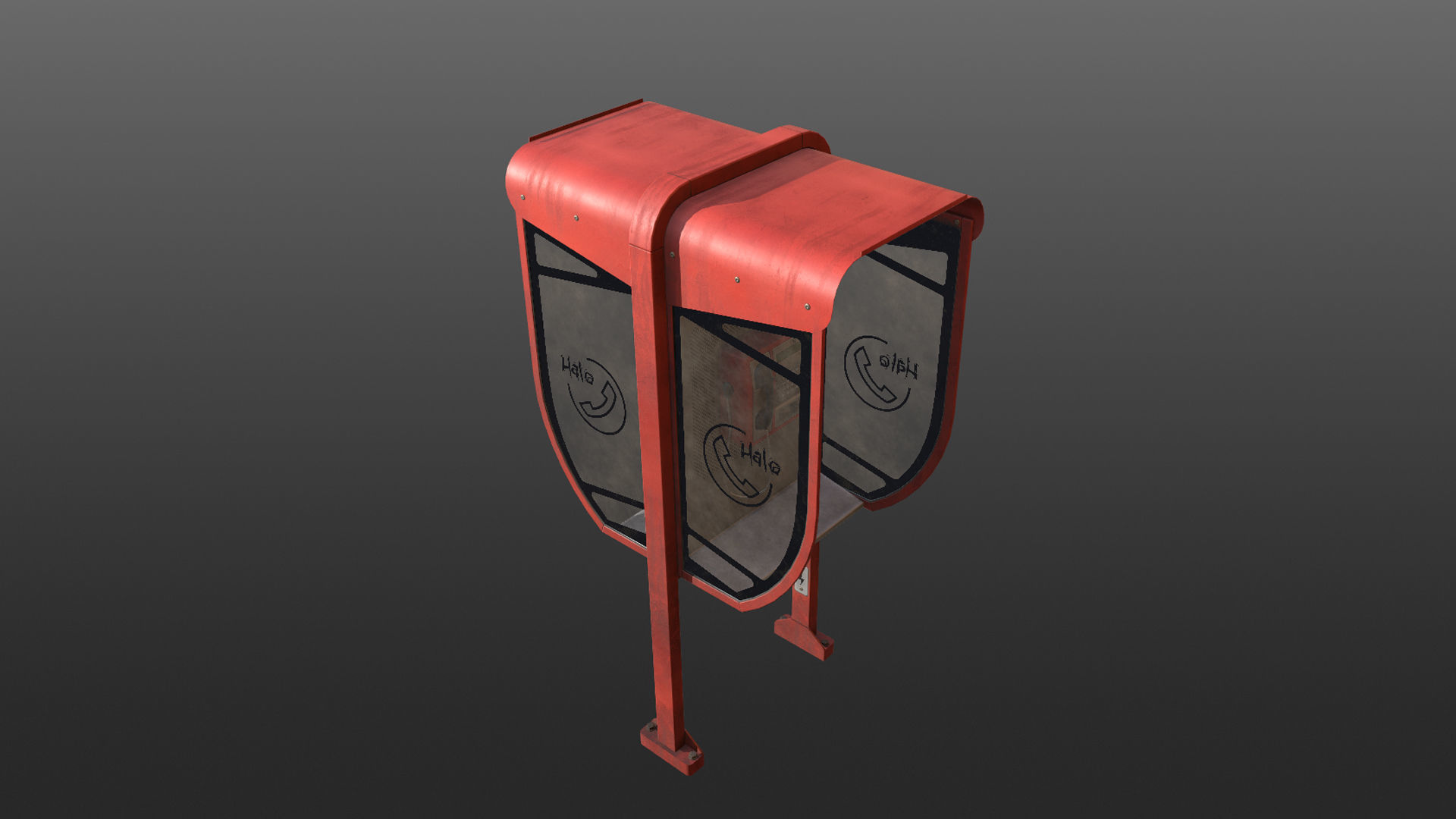 NoviSad PhoneBooth double RED Low-poly 3D model_12