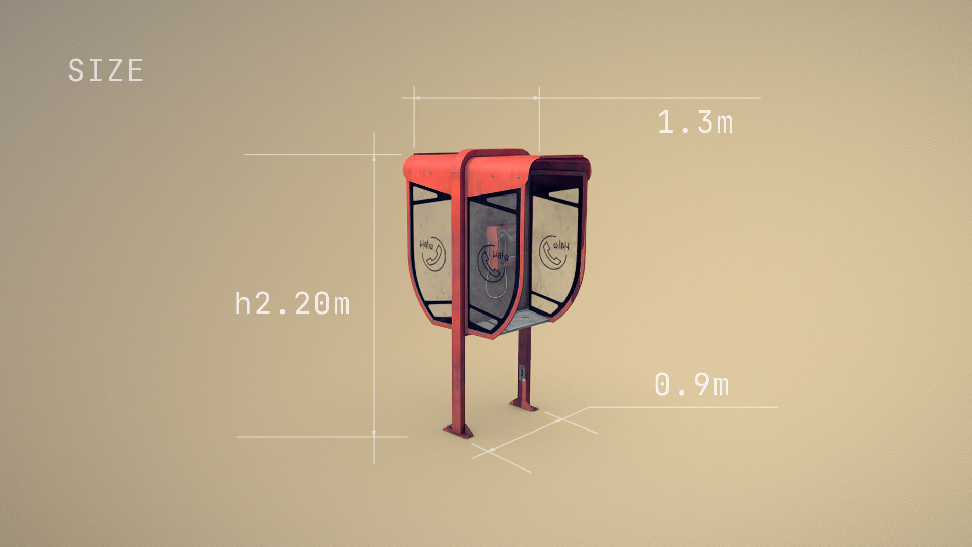 NoviSad PhoneBooth double RED Low-poly 3D model_5
