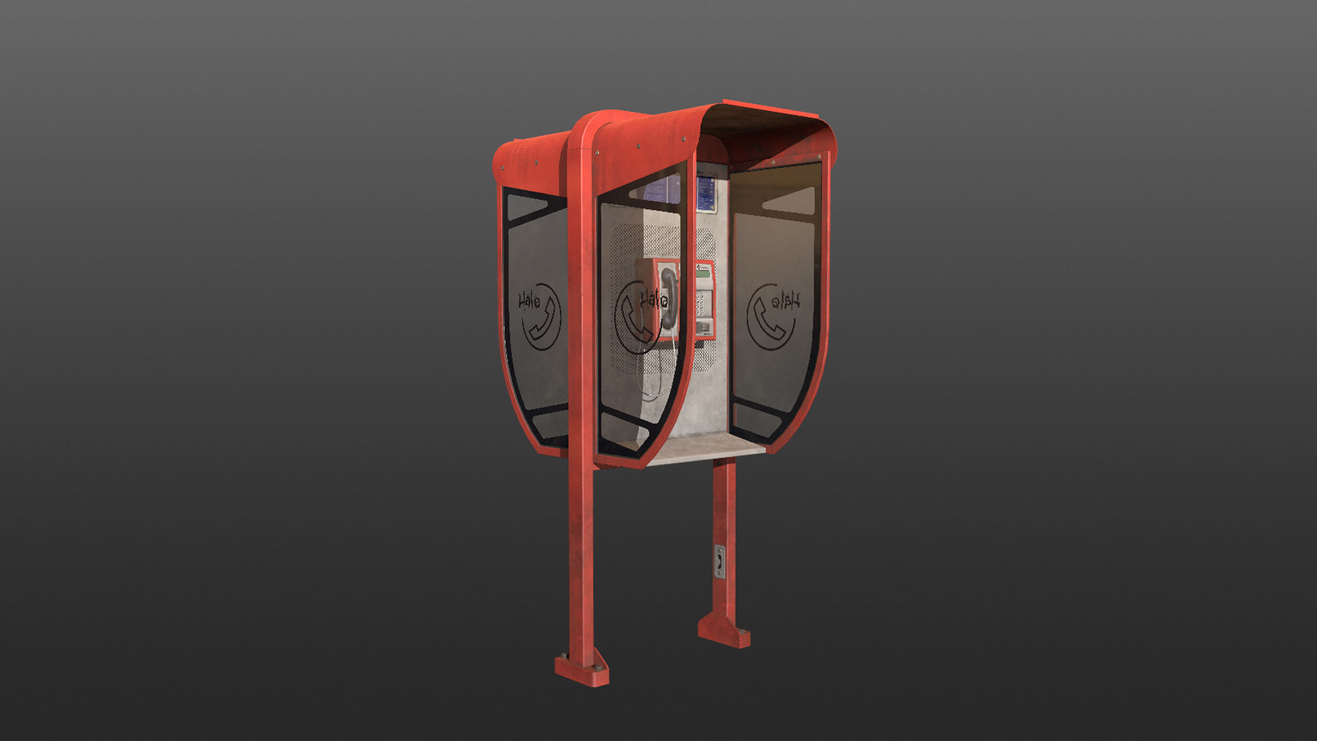 NoviSad PhoneBooth double RED Low-poly 3D model_8