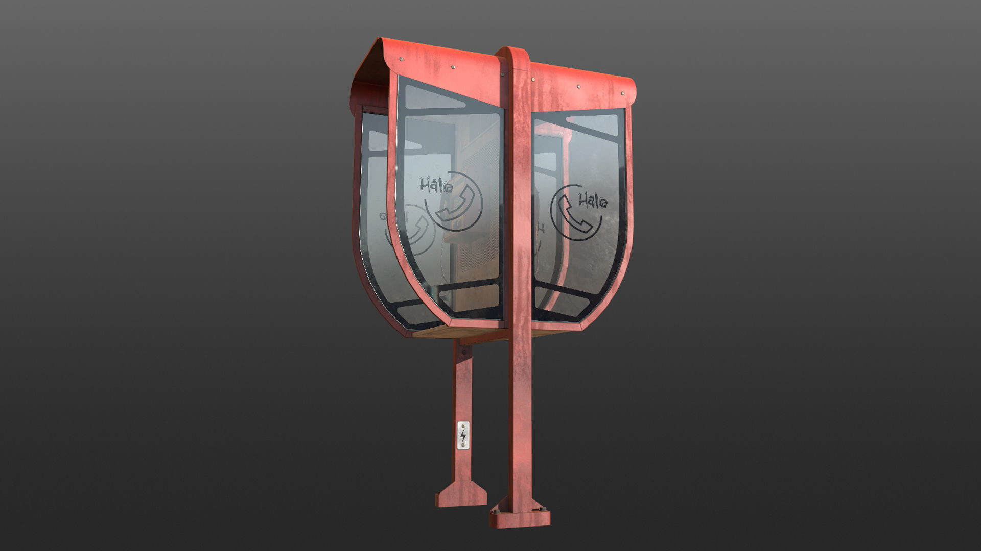NoviSad PhoneBooth double RED Low-poly 3D model_13
