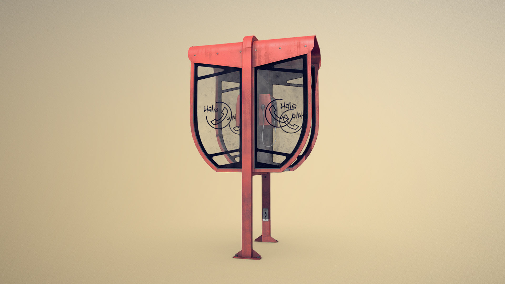 NoviSad PhoneBooth double RED Low-poly 3D model_3
