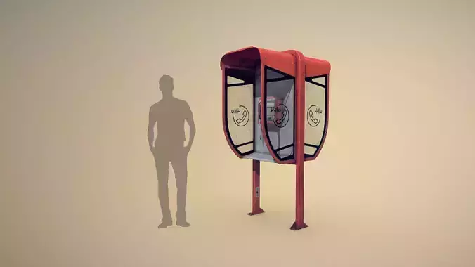 NoviSad PhoneBooth double RED Low-poly 3D model