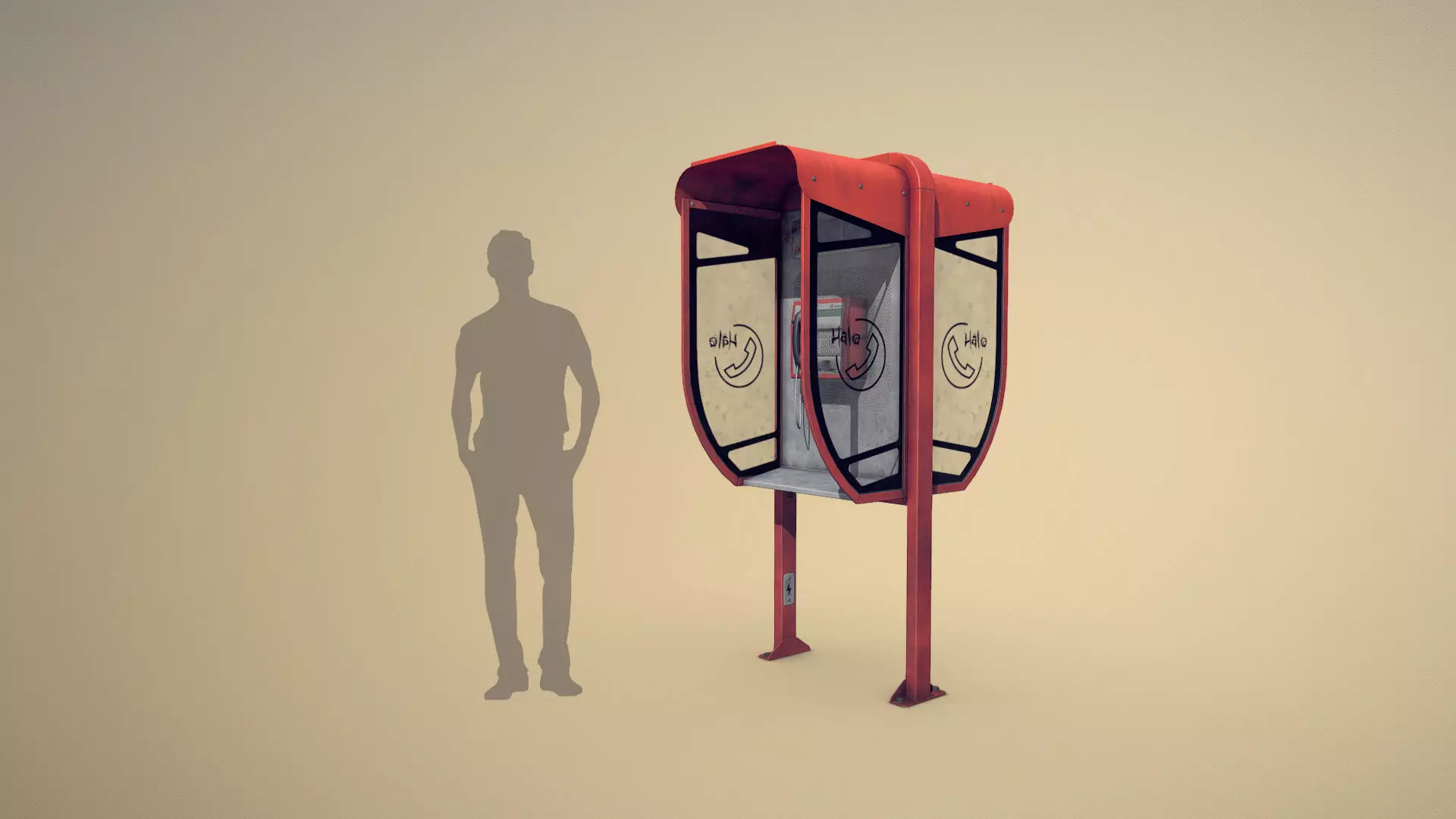 NoviSad PhoneBooth double RED Low-poly 3D model_0