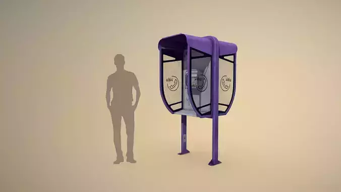 NoviSad PhoneBooth double VIOLET Low-poly 3D model