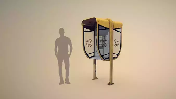 NoviSad PhoneBooth double YELLOW Low-poly 3D model