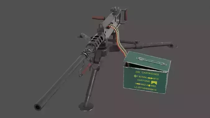 browning m2 machine gun pbr Low-poly 3D model