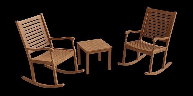 Outdoor Rocking Chair And Table Set Low-poly 3D model
