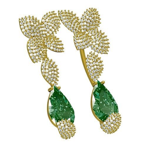 Green Pear Stone Floral Design Earring 3D print model