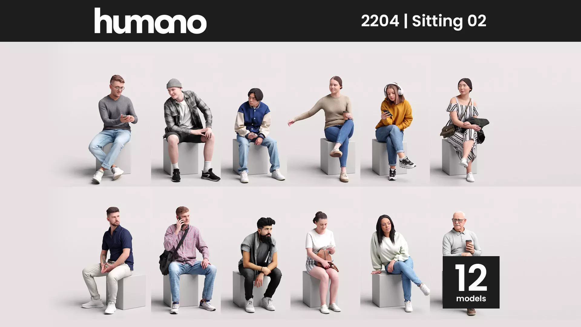 Humano 12- Collection 2204 - STANDING PEOPLE - 12 x 3D models  3D model_0