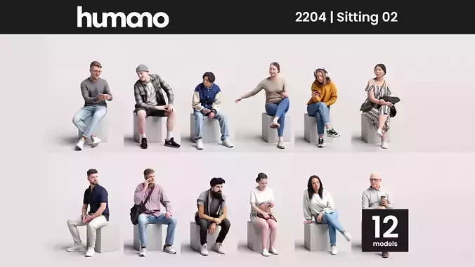 Humano 12- Collection 2204 - STANDING PEOPLE - 12 x 3D models  3D model
