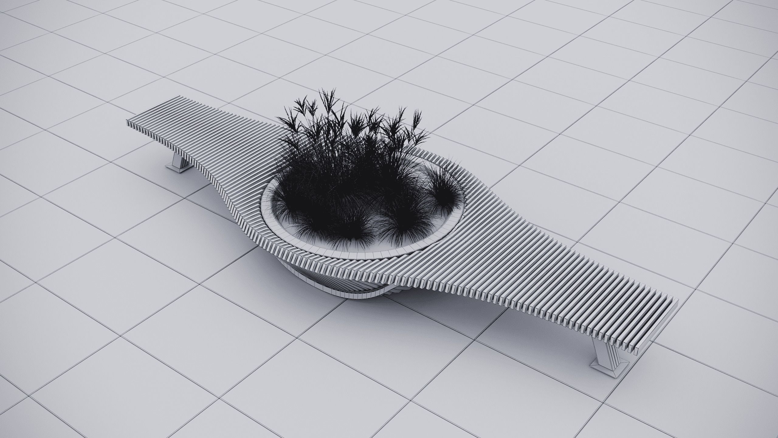 Modern Outdoor Bench 3D model_4