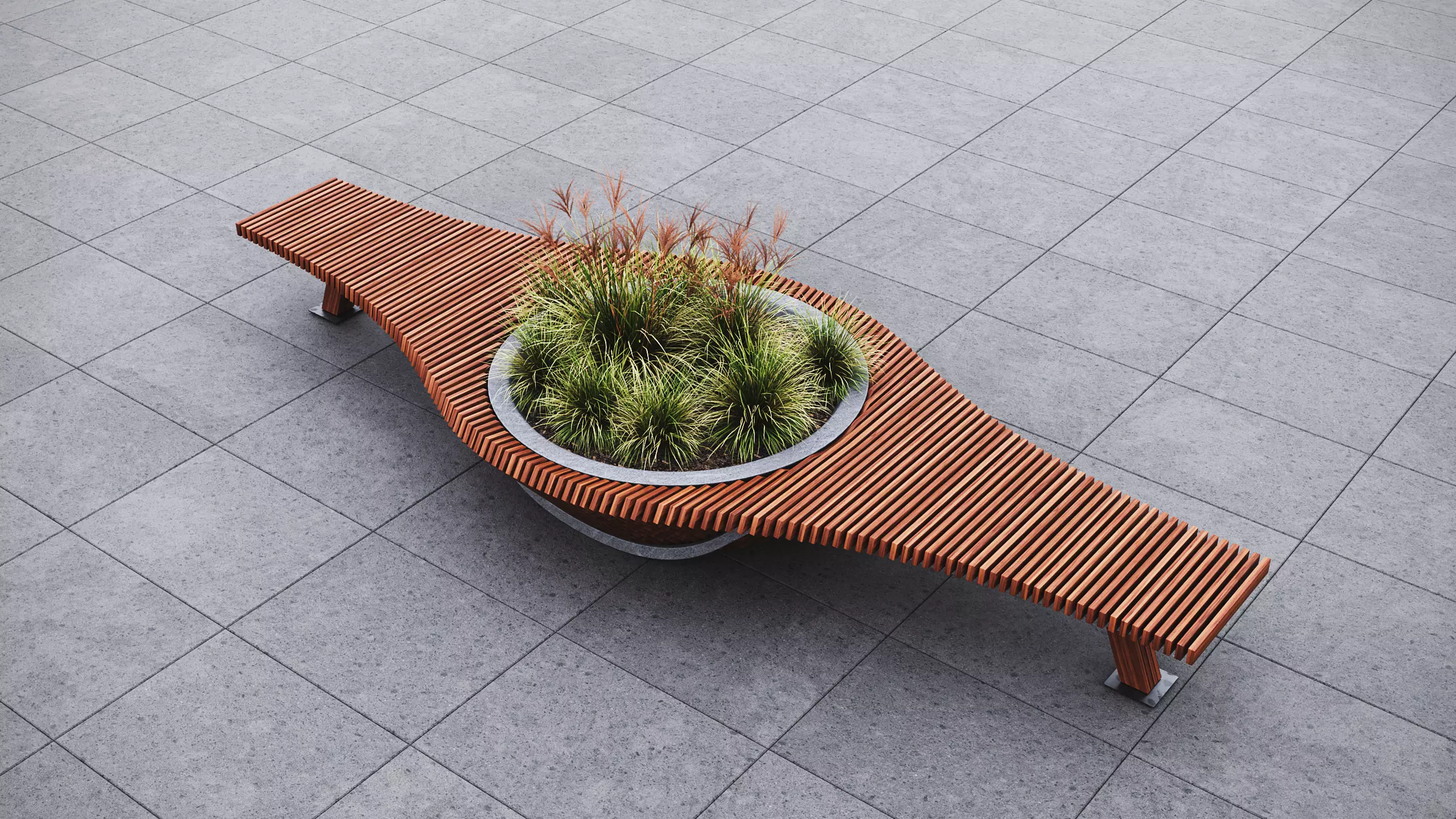 Modern Outdoor Bench 3D model_0