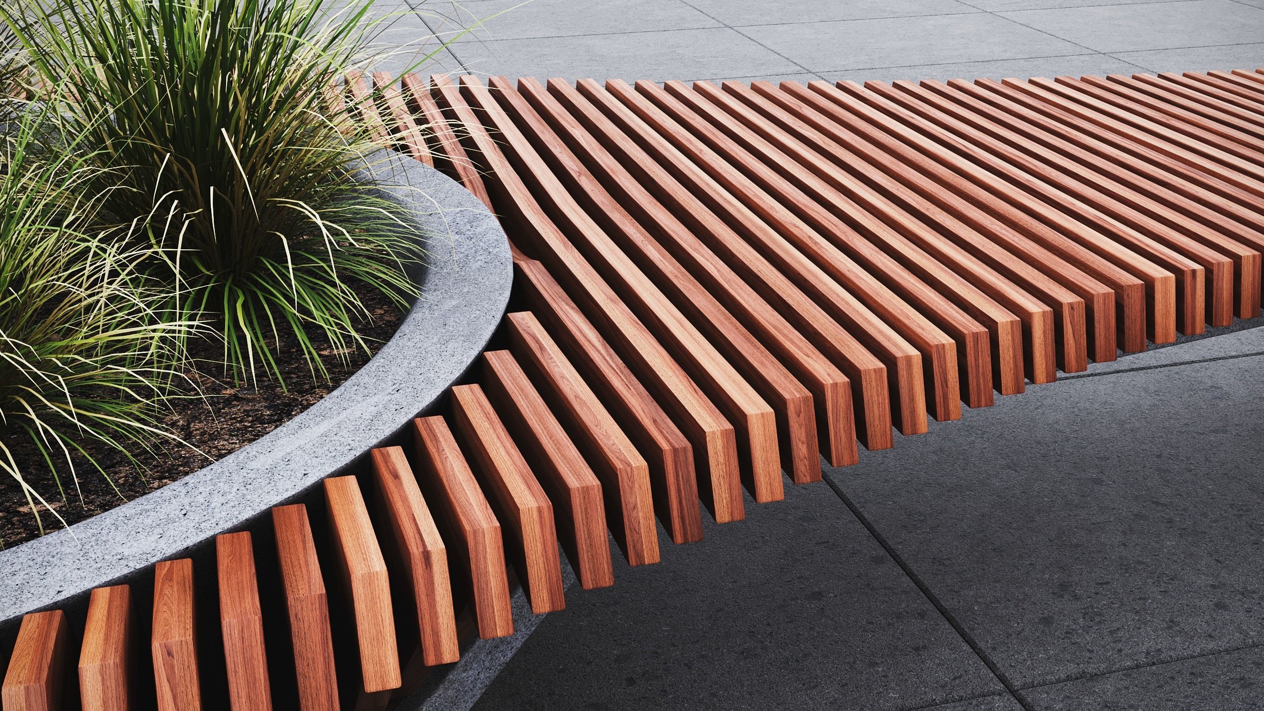 Modern Outdoor Bench 3D model_2