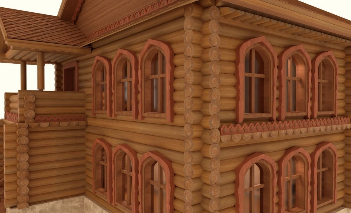 Log Wooden House 3D model_1