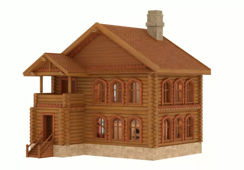 Log Wooden House 3D model_0