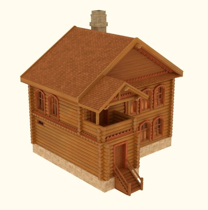 Log Wooden House 3D model_7