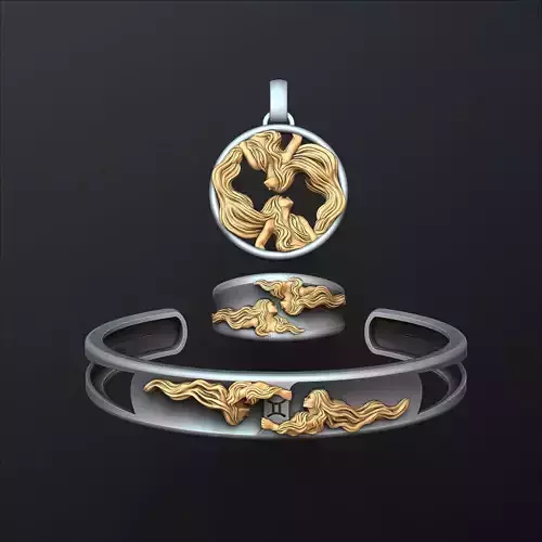 Zodiac Horoscope Gemini ring pendant bracelet collection 3D print model
